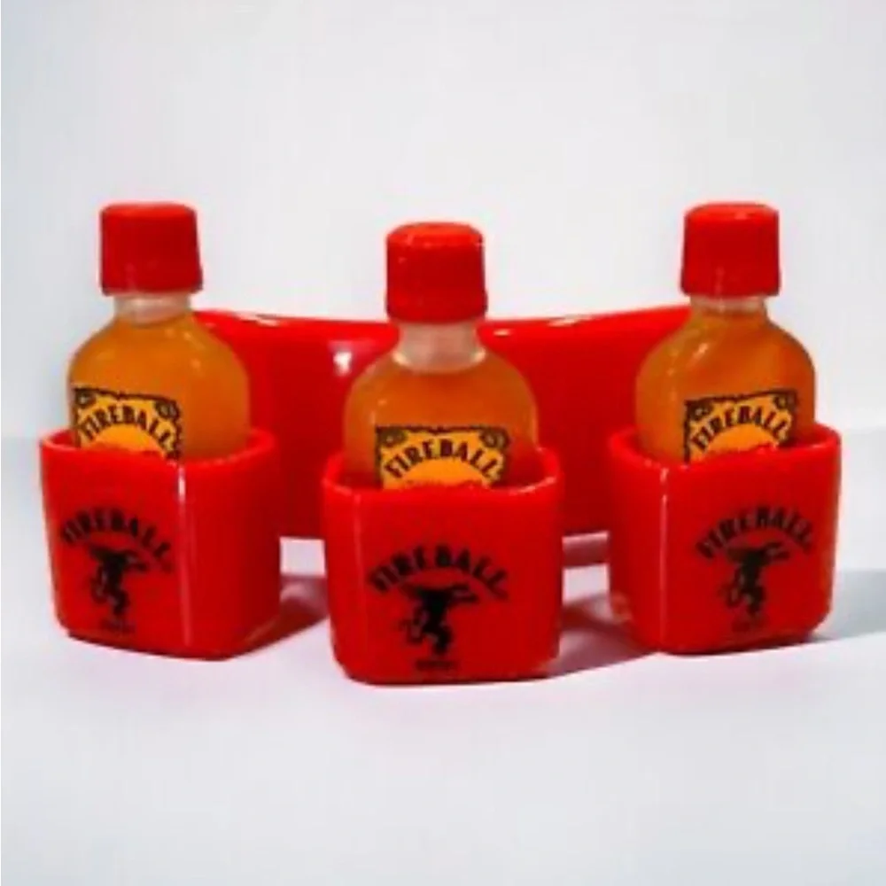 Fireball Red‎ Galvanized Metal Canister Bucket & 3 shot Fireball and T Shirt